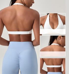Wholesale Women's Halter V-Neck Sports Bra Cross Front Backless Yoga Crop Top Buttery Soft Breathable Running Bra OEM ODM - Product Image 2