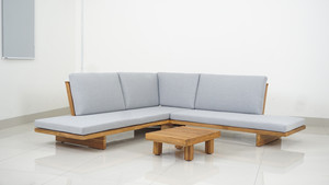 Modern Minimalist Wooden <b>Garden</b> <b>Sofa</b> Set with Light Gray Cushions Outdoor Furniture for Patio Use - Product Image 1