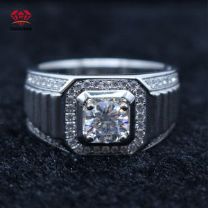 Perhiasan perak asli kustom cincin pernikahan pertunangan pria Moissanite dapat disesuaikan perak murni S925 berlapis Rhodium - Product Image 4