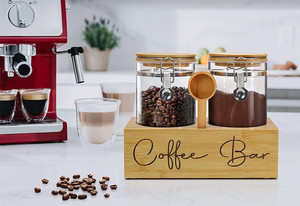 Pot à café <span class=keywords><strong>en</strong></span> verre de grande capacité avec pince de verrouillage hermétique Récipients de stockage de grains de café avec étagère et couvercle <span class=keywords><strong>en</strong></span> <span class=keywords><strong>bambou</strong></span> pour la cuisine - Product Image 5
