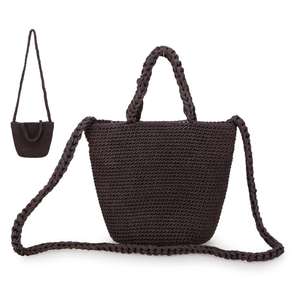 Bolso Tote de Cuerda PP Marrón Hecho a Mano, Tejido Abierto, Ligero, Convertible a Bandolera para Mujer, Playa, Compras, Regalo, ODM - Product Image 1