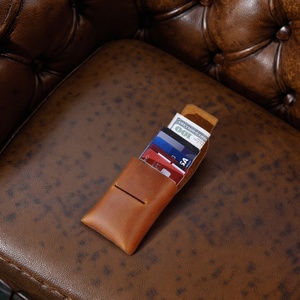 Short Retro Crazy Horse Genuine Leather <b>Wallet</b> Handmade Vintage Style Minimalist Credit & Business Card <b>Holder</b> - Product Image 3