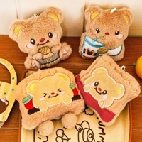 Pendentif en peluche petit ours jaune laiteux en fourrure douce, mignon, couineur, breloque de sac, porte-clés, poupée de dessin animé pour étudiant