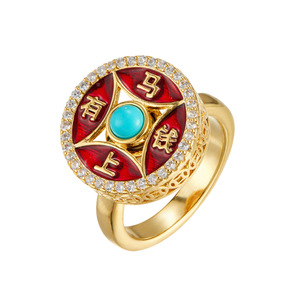 Chinese Style Lucky Charm <b>Ring</b> Enameled Micro Paved Zircon Rotatable Index <b>Finger</b> Jewelry Gift - Product Image 5