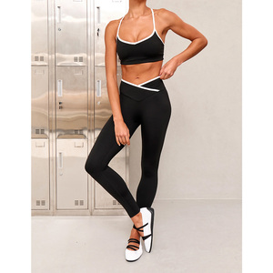 Ensemble de yoga <span class=keywords><strong>noir</strong></span> pour <span class=keywords><strong>femme</strong></span> : Leggings taille haute croisés, soutien-gorge de sport, boléro à manches longues, vêtements de sport et d'entraînement - Product Image 2