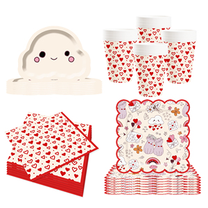 DAMAI Nuevo Juego de Platos de Papel con Diseño de Nubes y Corazones de Encaje Rojo con Temática de Gatos para Fiestas, Ideal para Fiestas de Cumpleaños - Product Image 2