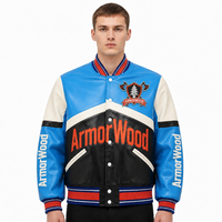 Giacca Varsity in Pelle PU per Uomo, Blu Royal, Nero e Bianco, con Bottoni a Scatto, Stile Bomber Retrò, Moda Streetwear