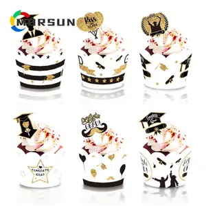 2024 การสําเร็จการศึกษา Cupcake Toppers ห่อขอแสดงความยินดีการตกแต่งเค้ก Grad