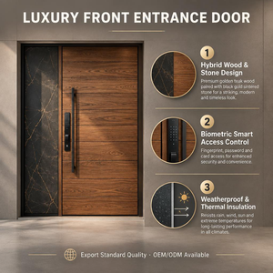 Puerta <span class=keywords><strong>de</strong></span> Entrada con Acabado <span class=keywords><strong>de</strong></span> Madera y Panel Lateral con Aspecto <span class=keywords><strong>de</strong></span> Mármol, Cerradura con Teclado, Puerta <span class=keywords><strong>Exterior</strong></span> Moderna para Villa, Apartamento o Casa - Product Image 5