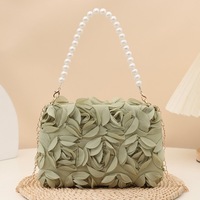 Pochette de soirée 3D en forme de rose avec chaîne de perles, sac à bandoulière pour femme, idéal pour mariage et fête