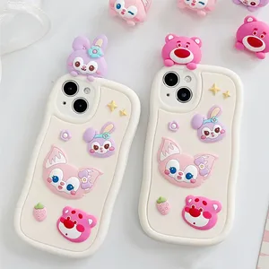 Cute Women Girl Shockproof Bear Rabbit Phone Case For iPhone 15 14 13 12 11 Pro Max Back Mobile Cover Shell Funda Coque