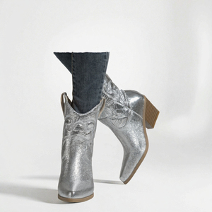 Botines Metálicos Bordados con Punta en Pico, Estilo Western, Antideslizantes para Invierno - Product Image 2