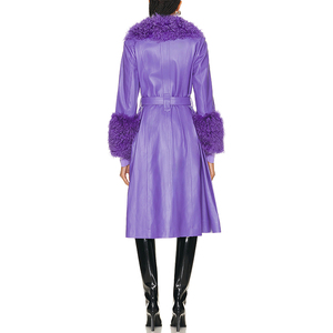 Abrigo de piel de oveja <span class=keywords><strong>Foxy</strong></span> púrpura para mujer, último diseño de moda, alta calidad, 100%, cuero de cordero, abrigos largos personalizados, Cachemira, lino y <span class=keywords><strong>seda</strong></span> - Product Image 3