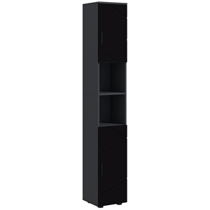 Columna de baño kleankin en aglomerado con 2 Estantes abiertos y 2 armarios de 2 niveles, 30x30x183 cm, negro y gris - Product Image 1
