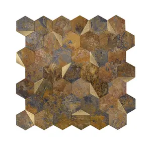 Azulejo hexagonal de PVC y aluminio para cocina, pizarra oxidada, autoadhesivo, contra salpicaduras