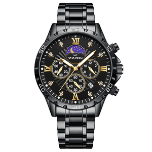 Montre-bracelet à quartz pour homme avec plusieurs sous-cadrans, affichage des phases lunaires, fonction chronomètre, boîtier rond, montre élégante - Product Image 2