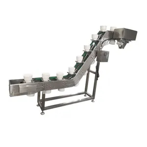 NEW Customized Inclined Flexible Plastic & Stainless Steel Bowl Bucket Belt Conveyor for Meat Ball in Food Industry
