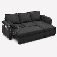 Modernes L-förmiges Schlafsofa mit verstecktem Stauraum, Chaiselongue mit seitlichen Aufbewahrungstaschen, zwei Getränkehaltern und USB-Ladeanschluss für das Wohnzimmer