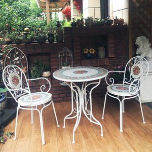 Meubles bohème Vintage, balcon, Patio, <span class=keywords><strong>jardin</strong></span>, <span class=keywords><strong>Table</strong></span> ronde en mosaïque et ensemble <span class=keywords><strong>de</strong></span> 4 chaises - Product Image 3