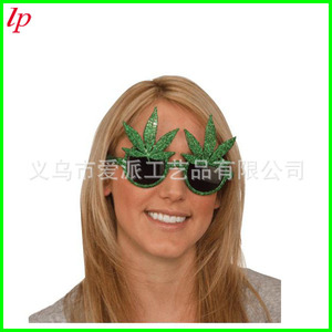 Green Leaf Glitter Sunglasses Full Rim <b>Plastic</b> Unisex St Patrick's Day Party Props LPS0060 - Product Image 3