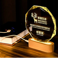 Trophée en cristal personnalisé avec base en bois et éclairage LED, nouveau design, récompense pour la reconnaissance d'entreprise