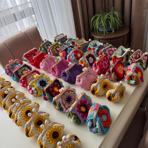 Custom Handmade Granny Square Crochet Coin <b>Purse</b> Personalize Flower Knit Mini Bag with Pearl Clasp - Product Image 2