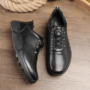Chaussures d'été pour hommes en cuir véritable, bout rond, respirantes, à lacets, semelle extérieure en caoutchouc, semelle intermédiaire en EVA, chaussures bateau - Product Image 3