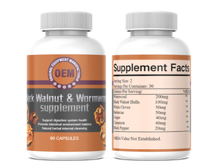 Capsules végétaliennes de soutien digestif à base de noix noires et d'armoise, de haute qualité, marque privée, vente en gros OEM/ODM - Product Image 1