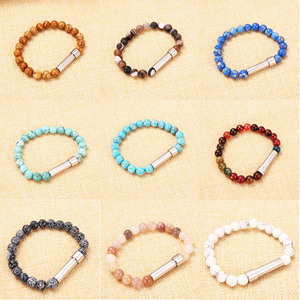 Elastic Natural Stone Semi-precious Stone <b>Beaded</b> <b>Bracelet</b> Stainless Steel Tube Hidden Secret Message <b>Bracelet</b> - Product Image 3
