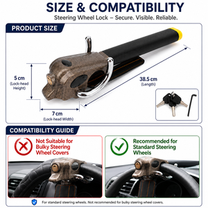 Blocca Volante Antifurto per Auto Resistente <span class=keywords><strong>con</strong></span> Maniglia in Schiuma Protettiva e 3 Chiavi - Vendita all'Ingrosso - Product Image 5