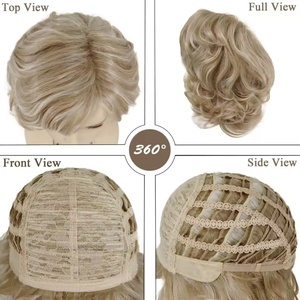 Perruque <span class=keywords><strong>courte</strong></span> gris argenté pour femmes Perruques de cheveux synthétiques <span class=keywords><strong>avec</strong></span> franges <span class=keywords><strong>Coiffure</strong></span> bouclée naturelle - Product Image 4