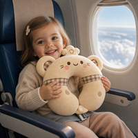 Oreiller de voyage ergonomique en forme de U personnalisé avec motif de souris de dessin animé, doux, lavable, pour avion, voiture, cadeau, souvenir, vente en gros