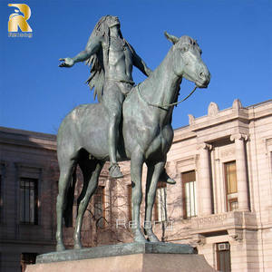 Berühmte Garten dekoration im Freien Großer Messing mann, der indische Pferdebronze-Skulptur reitet - Product Image 2