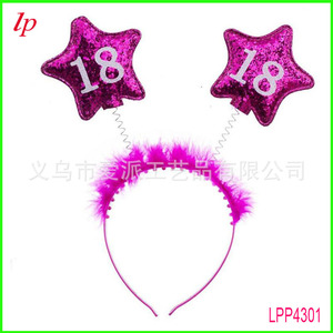 Diadema con plumas de estrella de cinco puntas para fiesta de cumpleaños, material de papel de color rosa, tocado con elementos de estrella - Product Image 2