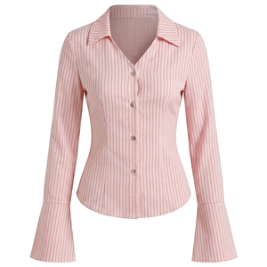 Camisa de Vestir a Rayas con Botones, Manga Larga, Corte Entallado, para Oficina, de Algodón Pesado, Precio Bajo, OEM - Product Image 1