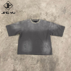 Camiseta personalizada 100% algodón lavada con ácido para hombre, Camiseta extragrande para hombre con hombros caídos, camiseta recortada rasgada desteñida por el sol para hombre - Product Image 1