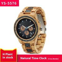Montre élégante en bois avec pointeur lumineux Affichage du calendrier Mouvement chronographe à quartz par Seiko avec cadran analogique