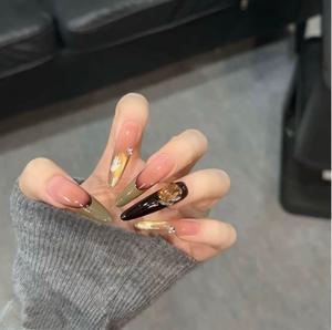 [Winter Sunset] <span class=keywords><strong>Manucure</strong></span> blanche faite main, style doux, effet œil de chat long et ovale, protection complète, collection automne/hiver, style français avancé - Product Image 4