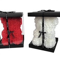 Hfloral Ours en roses artificielles en mousse naturelle 25 cm, réaliste, avec éclairage LED, romantique, pour la remise des diplômes
