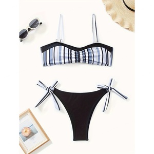 ชุดบิกินี่ผู้หญิงแบบขายส่งปี 2025 ผ้าสแปนเด็กซ์/โพลีเอสเตอร์ เสื้อกล้ามไร้แขน บราดันทรงเอวสูง กางเกงวีสตริง แบบไหล่เดียว แห้งเร็ว - Product Image 3