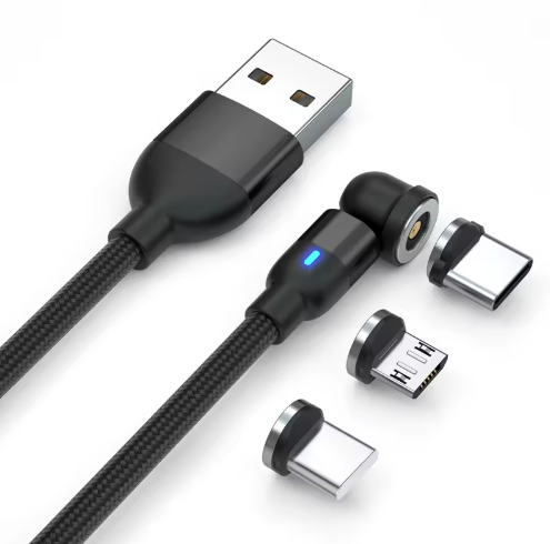 Factory Wholesale 1Pin USB Type C Micro Data Cable 540 Degree Rotate Magnetic Charging 3A Fast Charging 0.5/1/2M Nylon IOS Phone