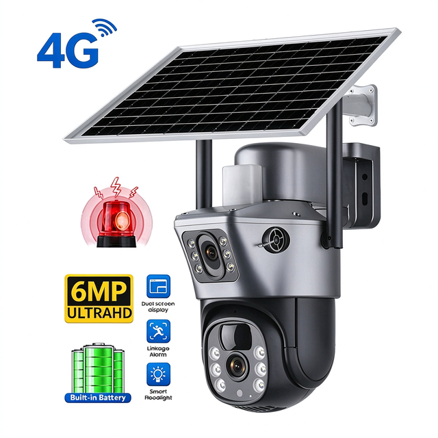 6MP Factory Customizable 4G Solar Powered Outdoor Wireless V380 4G Dual-lens CCTV Camera Full-Color Night Vision AOV 8000Mah