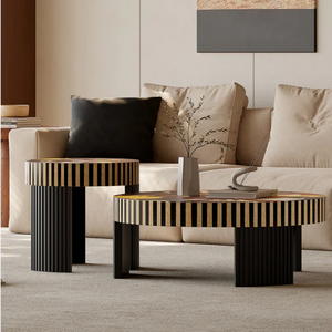 Tavolini Laterali con Piedistallo in Fibra di Vetro FRP Lucida Stile Metà Secolo, Colore <span class=keywords><strong>Nero</strong></span> Scuro Laccato con Intarsi Colorati, <span class=keywords><strong>Tavolino</strong></span> da Caffè - Product Image 4