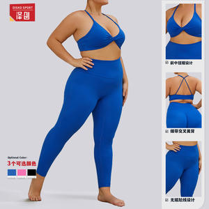 Ensemble de yoga Disko Sport Plus Size bleu, leggings taille haute dos nu, 2 pièces, vêtements de sport pour femmes, tenue de fitness TZ8013 - Product Image 4