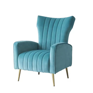 Fauteuil contemporain en velours <span class=keywords><strong>turquoise</strong></span> à dossier haut avec surpiqûres verticales et pieds en métal doré pour chaises de salon - Product Image 2