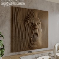 Sculpture murale en bois paramétrique Wabi Sabi, visage abstrait 3D à lattes, panneaux de bois minimalistes pour entrée de spa ou d'hôtel