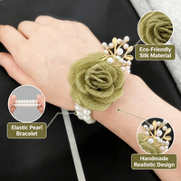 Corsage de poignet en tissu pailleté avec rose et chaîne de perles, fleur de main pour mariée, demoiselle d'honneur, mariage, banquet, fiançailles, fête, décoration