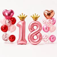 Ballons de fête roses, ensemble de ballons d'anniversaire avec cœur et ballons numérotés en aluminium pour fournitures et décorations de fête