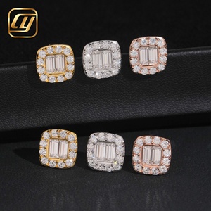 Luxury 18K Gold Plated Moissanite <b>Stud</b> Earrings <b>Emerald</b> Cut Geometric Design Unisex Everyday Wear Jewelry - Product Image 4