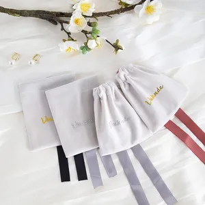 Sacs à bijoux en velours de luxe personnalisables 10x12cm avec ruban à nœud, logo personnalisé, emballage cosmétique pour mariage, sacs à cordon - Product Image 3